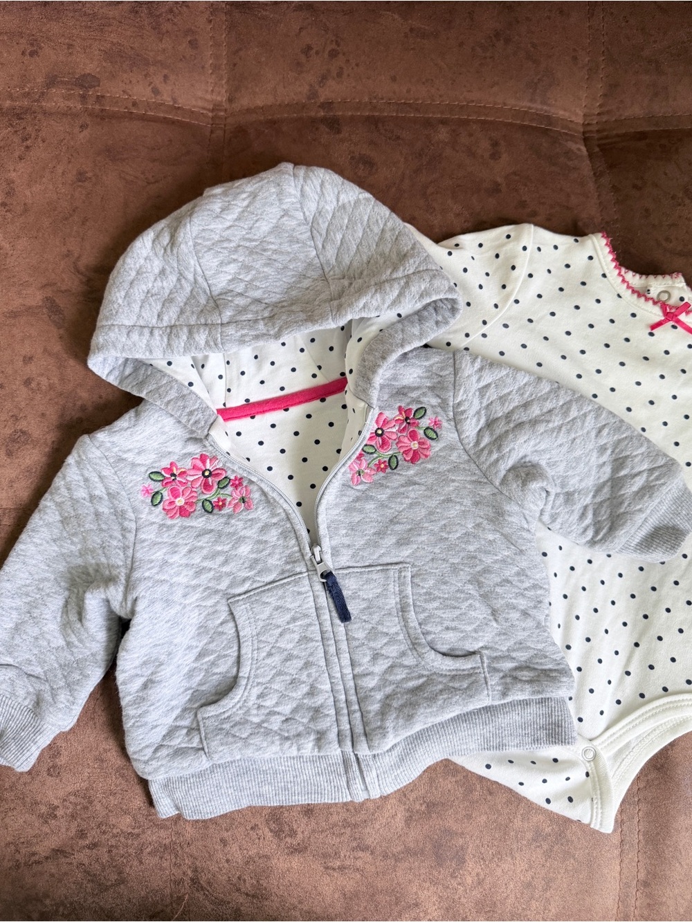 Baby Set Quilted Gray Hooded Jacket and Bodysuit, Little Me, 6M